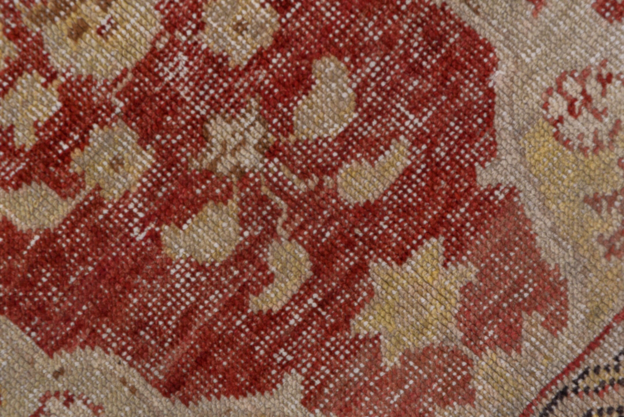 5' x 7' one-of-a-kind handmade vintage Oushak rug. Color palette: brown, gray, light gray, off-white, orange, pink, red