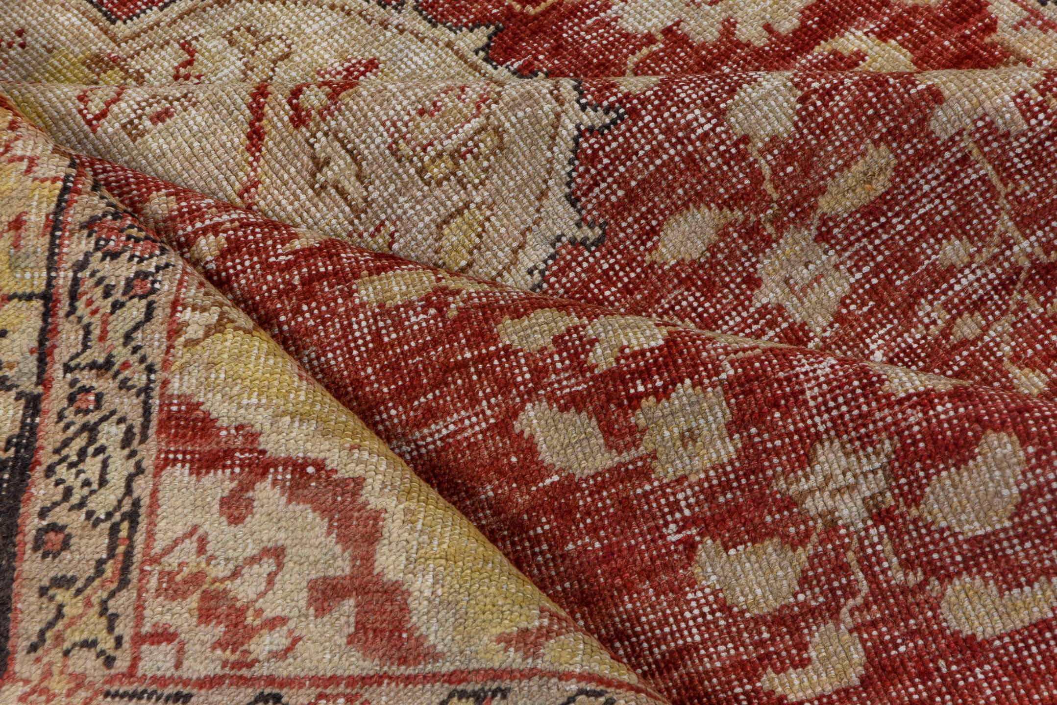 5' x 7' one-of-a-kind handmade vintage Oushak rug. Color palette: ivory, rust, blush, charcoal, cream, rose, terracotta