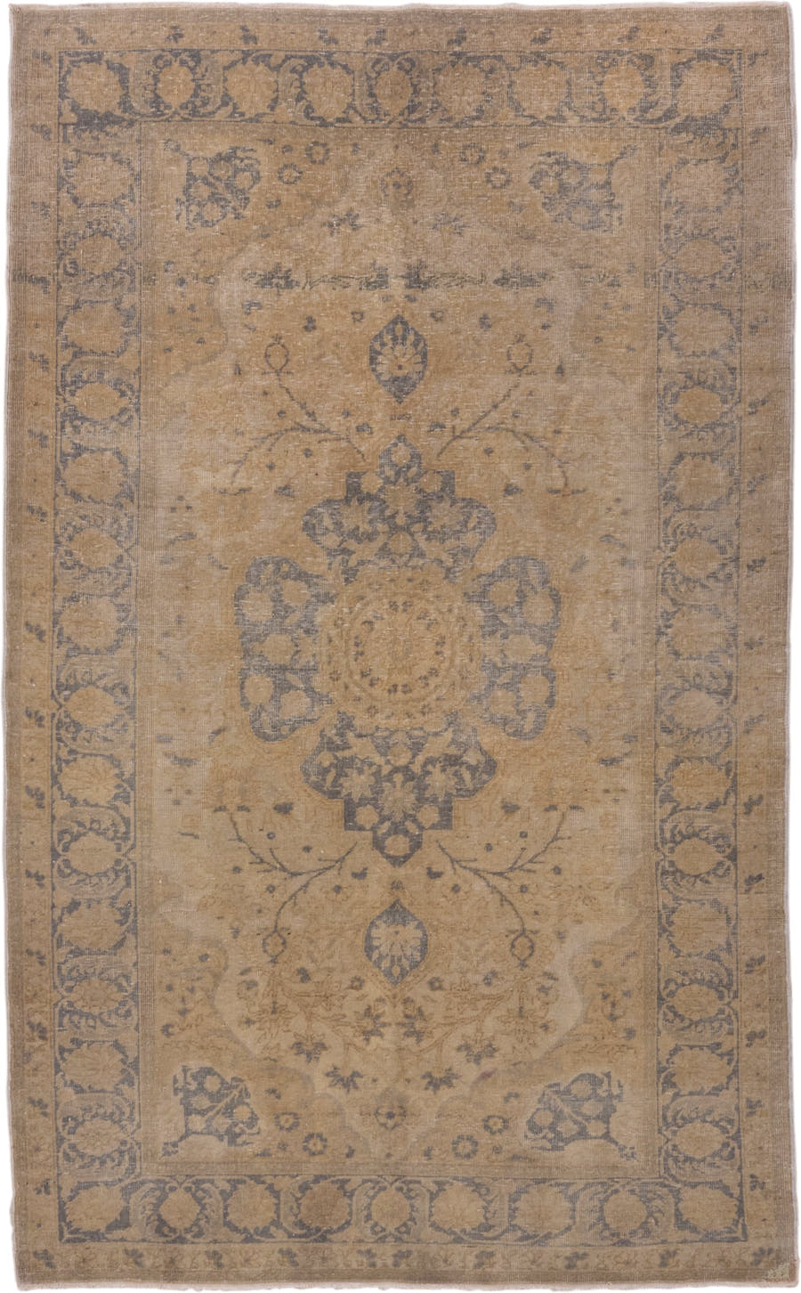 4' x 7' one-of-a-kind handmade vintage Oushak rug. Color palette: tan, taupe, slate, beige, camel, gray