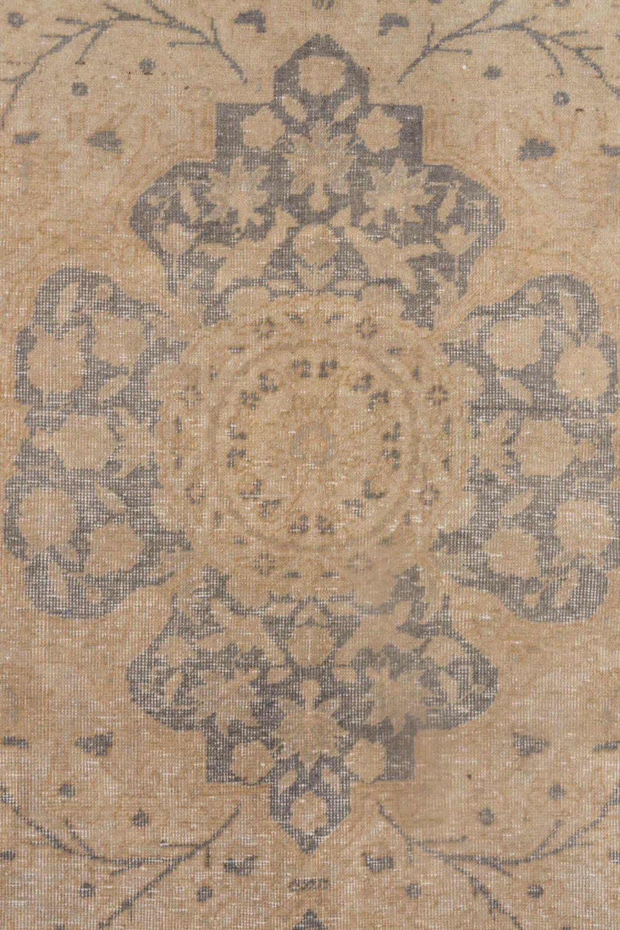 4' x 7' one-of-a-kind handmade vintage Oushak rug. Color palette: tan, taupe, slate, beige, camel, gray