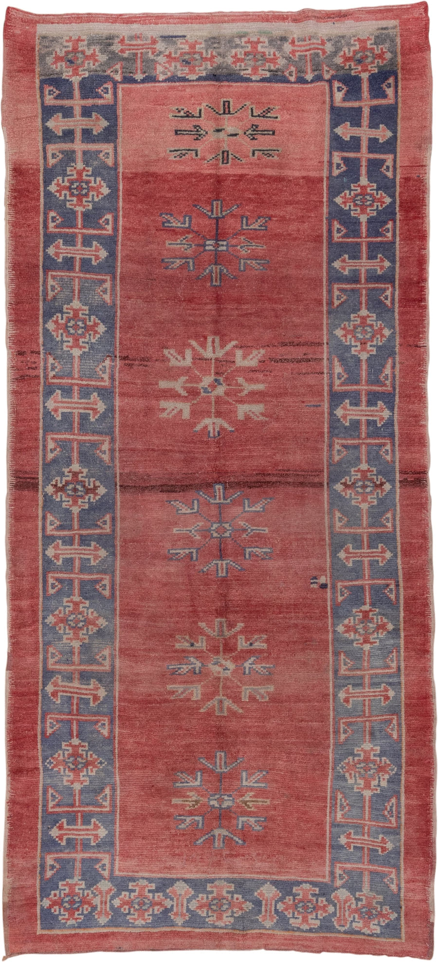 4' x 10' one-of-a-kind handmade vintage Oushak runner rug. Color palette: terra cotta, slate, ivory, rose, dusty blue, taupe