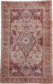 4' x 7' one-of-a-kind handmade vintage Oushak rug. Color palette: ivory, rose, rust, peach, blush, taupe, gold, charcoal
