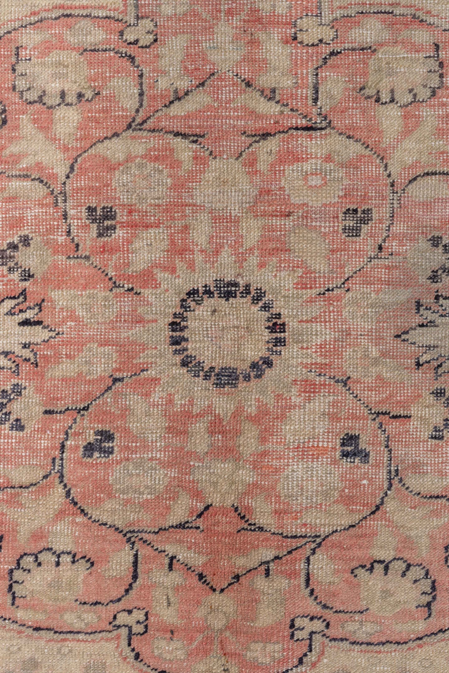 6' x 9' one-of-a-kind handmade antique Oushak medium size rug. Color palette: taupe, blush, ivory, charcoal, rose, beige