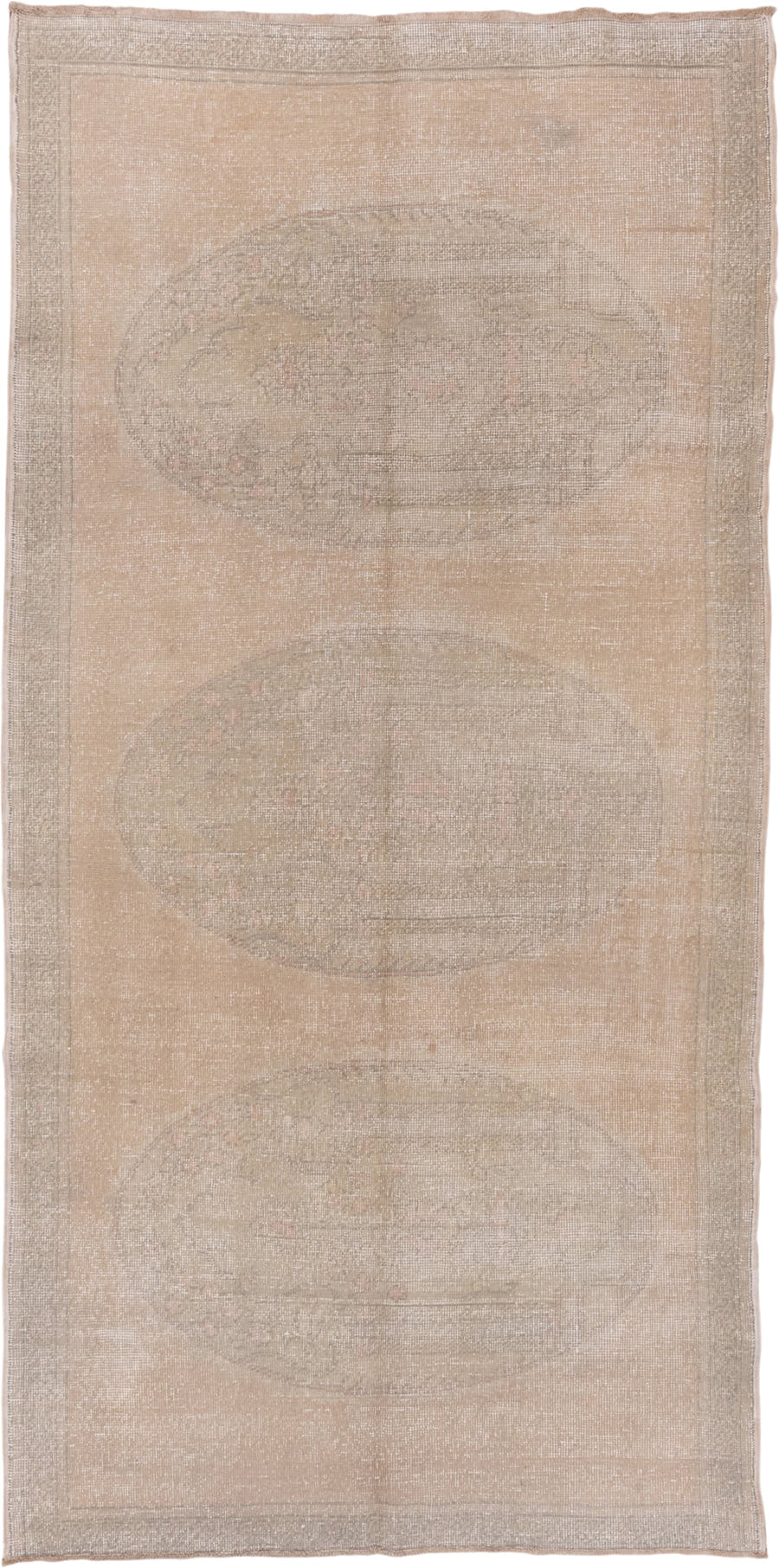 5' x 10' one-of-a-kind handmade vintage Oushak medium size rug. Color palette: beige, ivory, taupe, sand, blush, greige