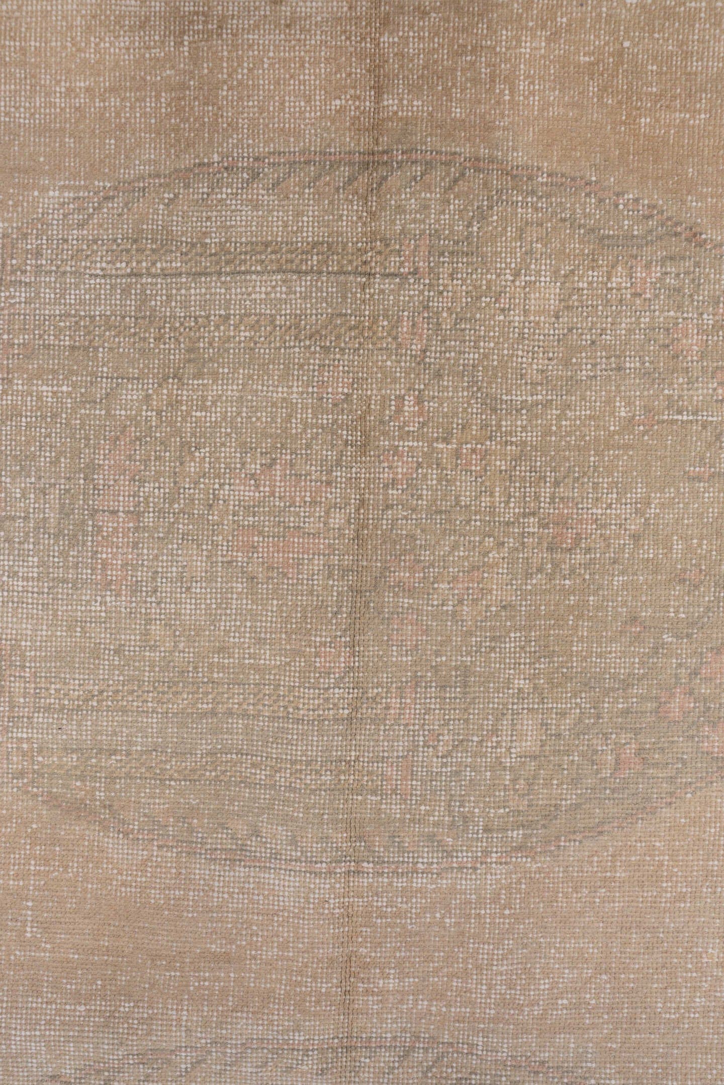 5' x 10' one-of-a-kind handmade vintage Oushak medium size rug. Color palette: beige, ivory, taupe, sand, blush, greige