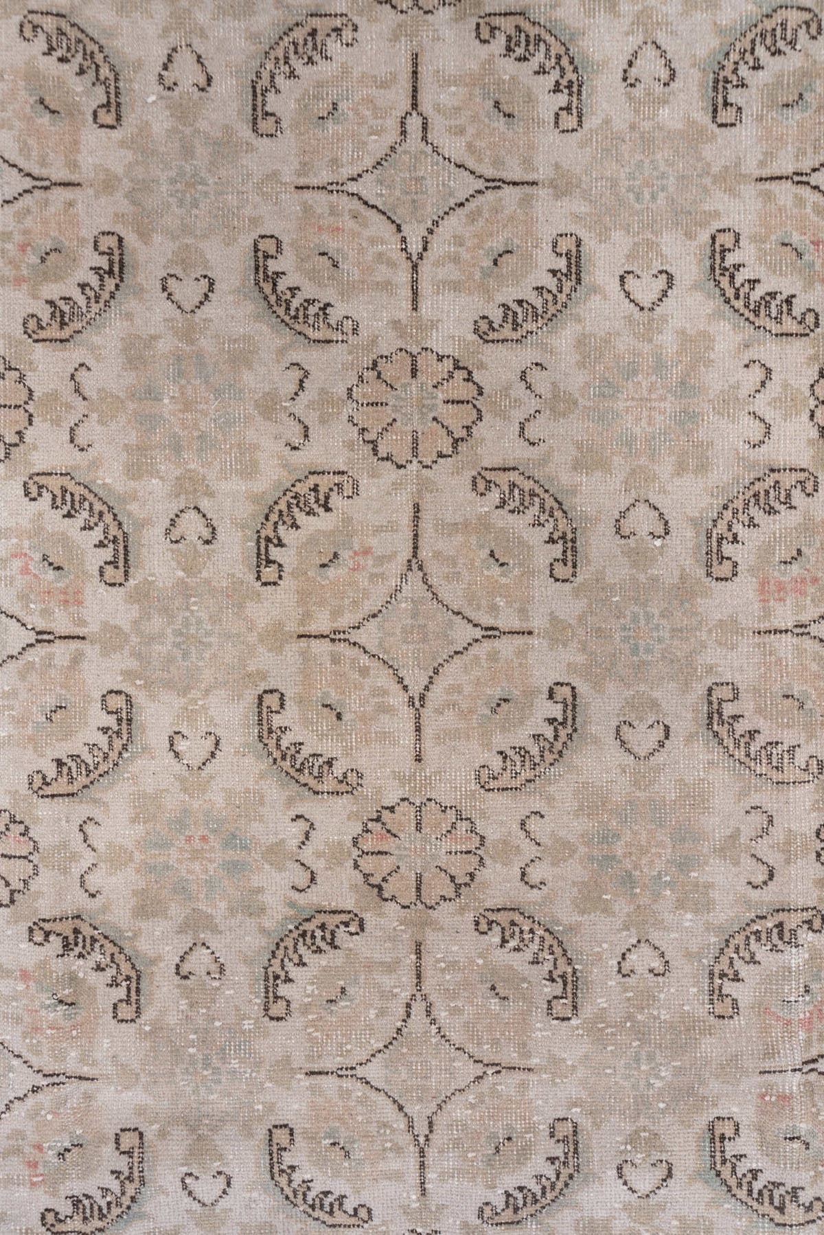 6' x 10' one-of-a-kind handmade vintage Sparta large size rug. Color palette: ivory, blush, taupe, charcoal, pale blue