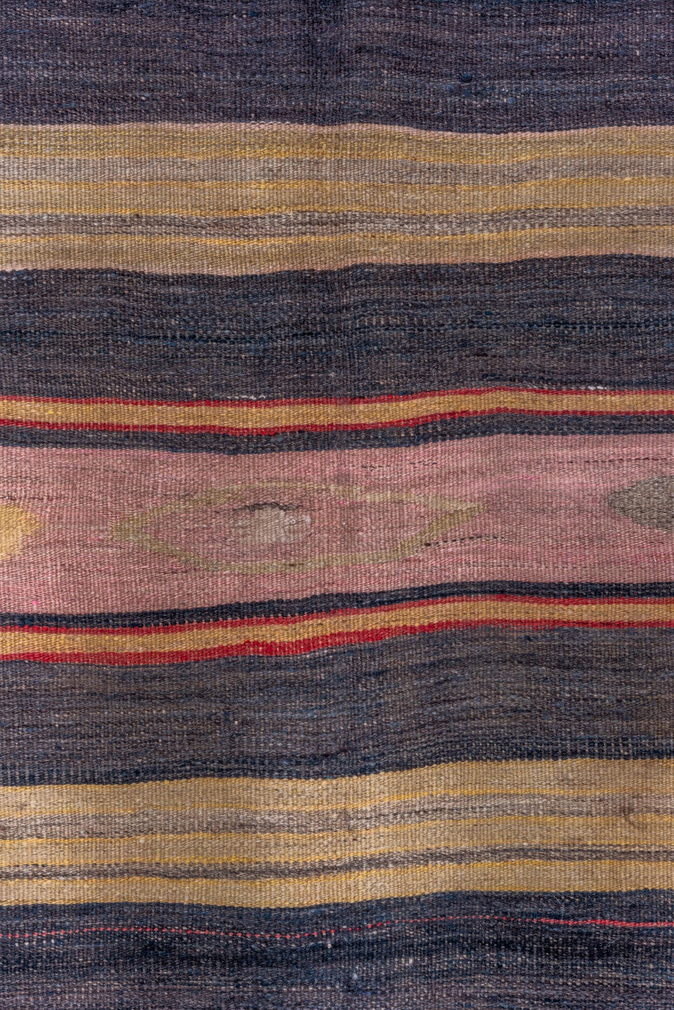 4' x 11' one-of-a-kind handmade vintage Kilim runner rug. Color palette: charcoal, rust, camel, rose, taupe, burgundy, gray