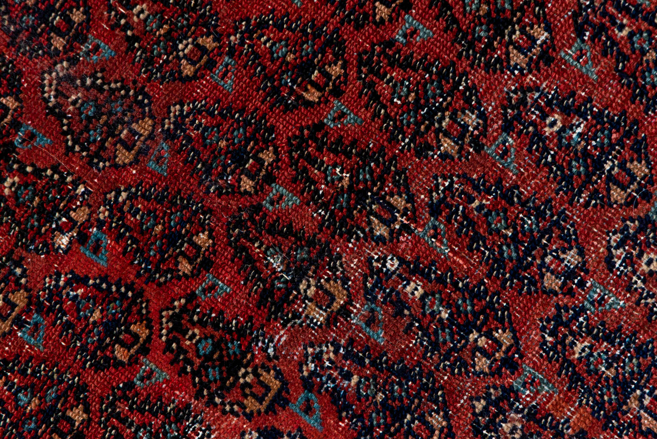 5' x 12' one-of-a-kind handmade antique Saraband rug. Color palette: rust, ivory, navy, burgundy, slate, rose, charcoal