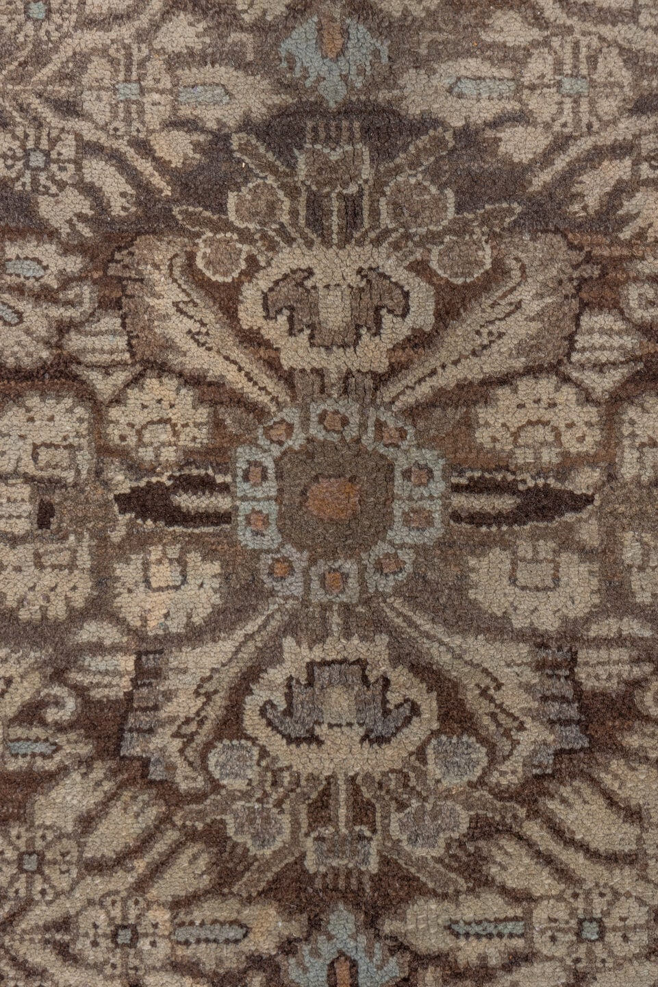 7' x 10' one-of-a-kind handmade vintage Malayer large size rug. Color palette: taupe, brown, ivory, charcoal, camel, sage