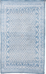 4' x 6' one-of-a-kind handmade vintage Agra small size rug. Color palette: ivory, sky blue, powder blue, light blue