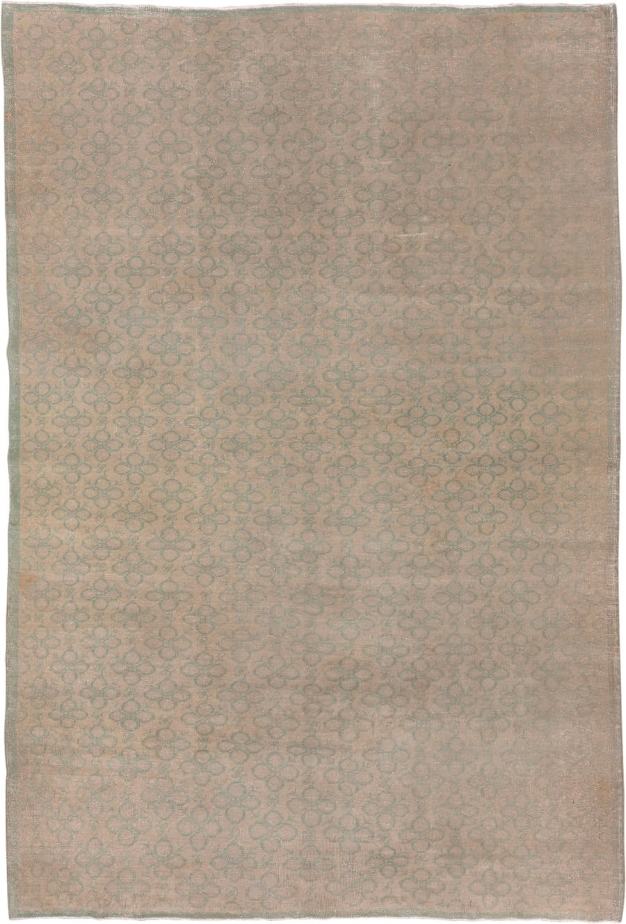 6' x 9' one-of-a-kind handmade vintage Oushak medium size rug. Color palette: beige, sage, taupe, ivory, green, gray