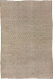 6' x 9' one-of-a-kind handmade vintage Oushak medium size rug. Color palette: beige, sage, taupe, ivory, green, gray