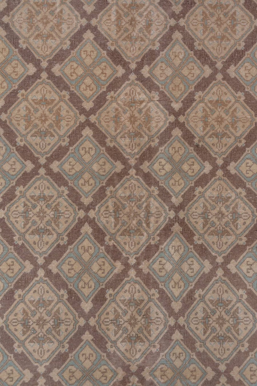 5' x 8' one-of-a-kind handmade vintage Sivas medium size rug. Color palette: taupe, camel, brown, dusty blue, ivory, rose
