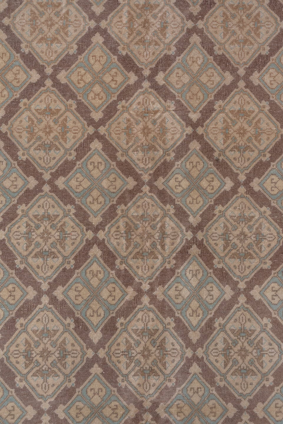 5' x 8' one-of-a-kind handmade vintage Sivas medium size rug. Color palette: taupe, camel, brown, dusty blue, ivory, rose