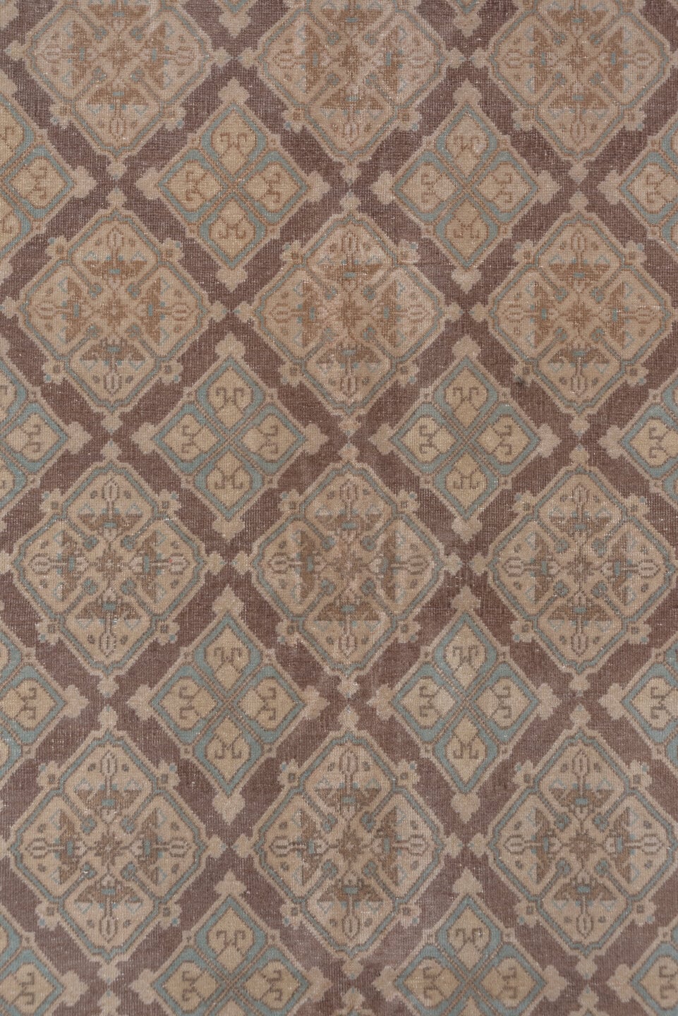 5' x 8' one-of-a-kind handmade vintage Sivas medium size rug. Color palette: taupe, camel, brown, dusty blue, ivory, rose