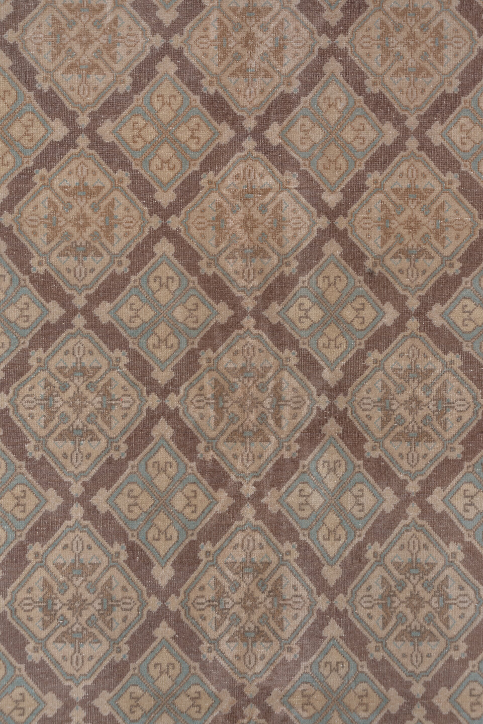 5' x 8' one-of-a-kind handmade vintage Sivas medium size rug. Color palette: taupe, camel, brown, dusty blue, ivory, rose