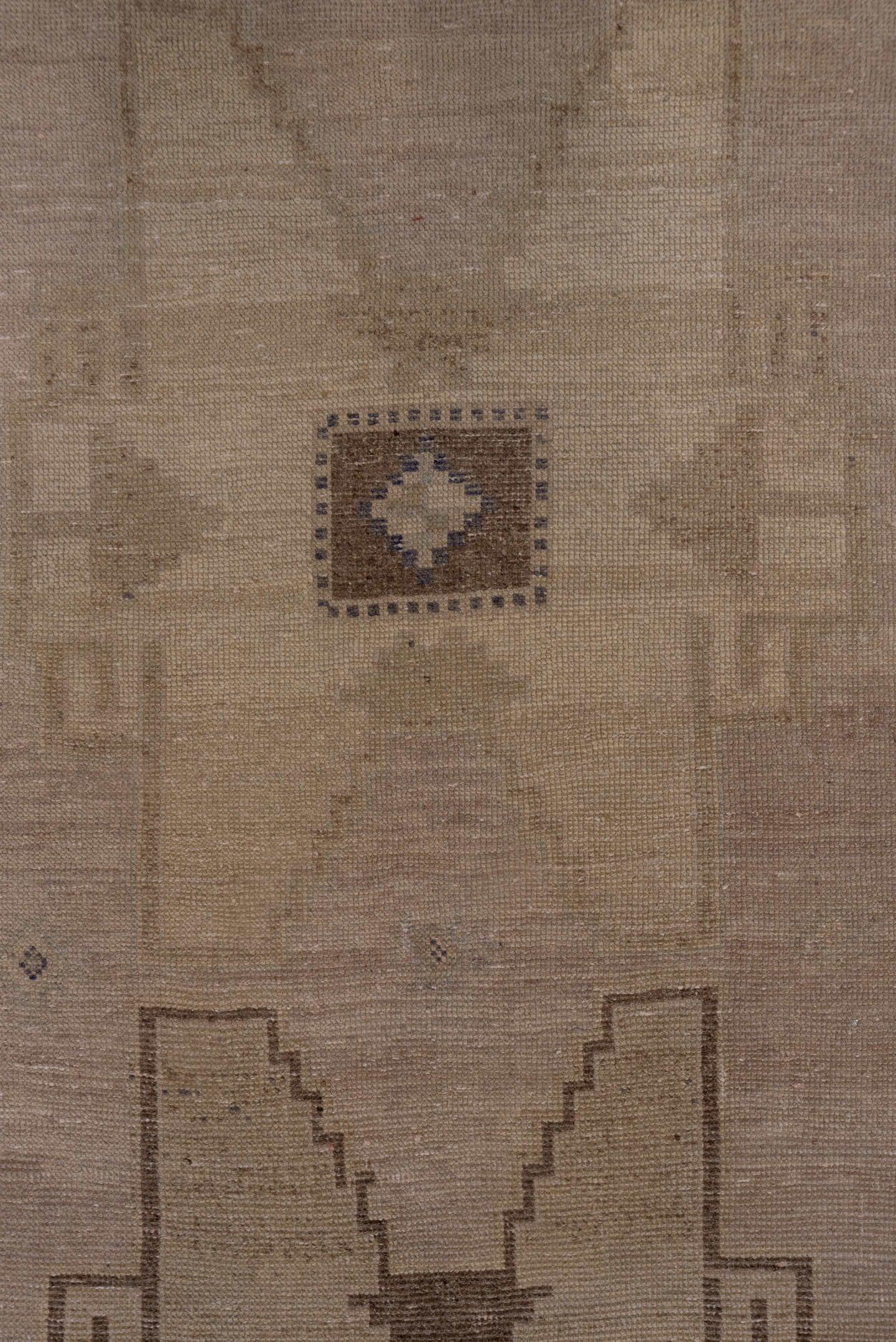 2' x 11' one-of-a-kind handmade vintage Oushak runner rug. Color palette: taupe, beige, brown, ivory, camel, gray