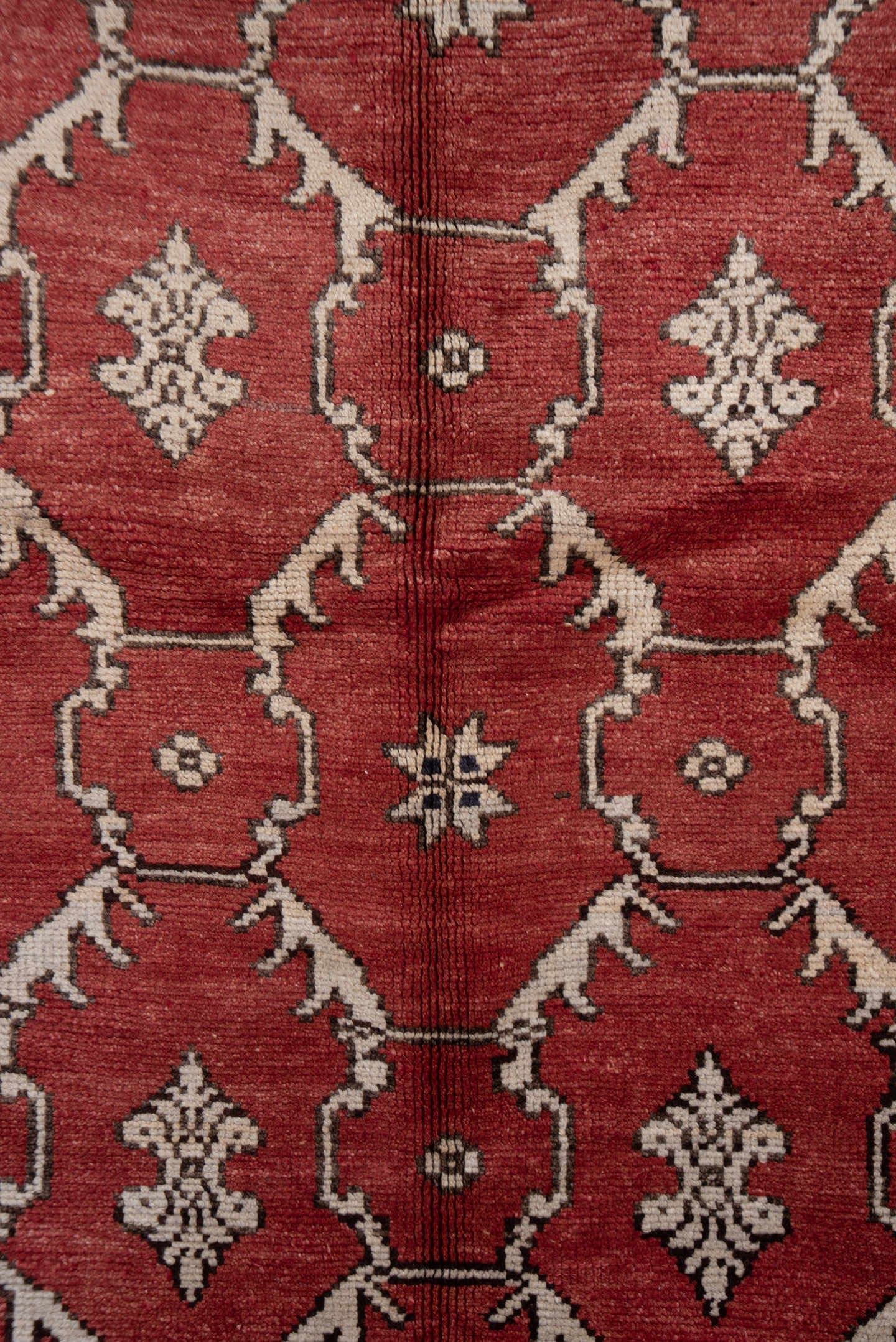5' x 8' one-of-a-kind handmade vintage Oushak medium size rug. Color palette: terra cotta, ivory, charcoal, rust, taupe