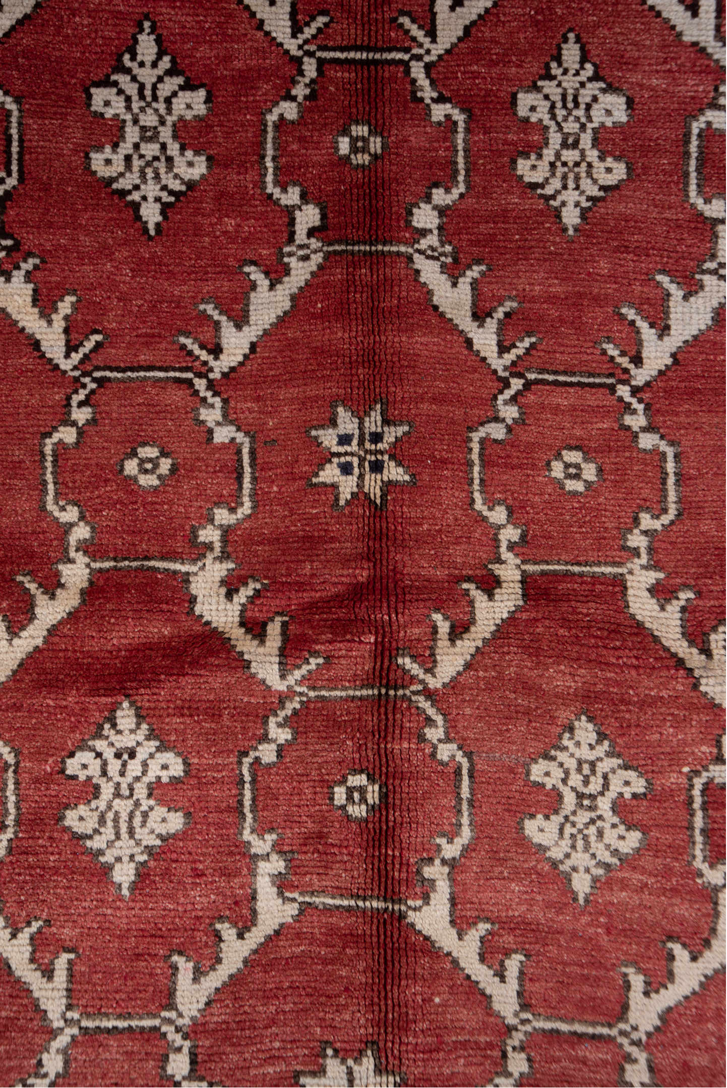 5' x 8' one-of-a-kind handmade vintage Oushak medium size rug. Color palette: terra cotta, ivory, charcoal, rust, taupe