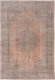 7' x 10' one-of-a-kind handmade vintage Oushak large size rug. Color palette: blush, pale blue, ivory, taupe, beige