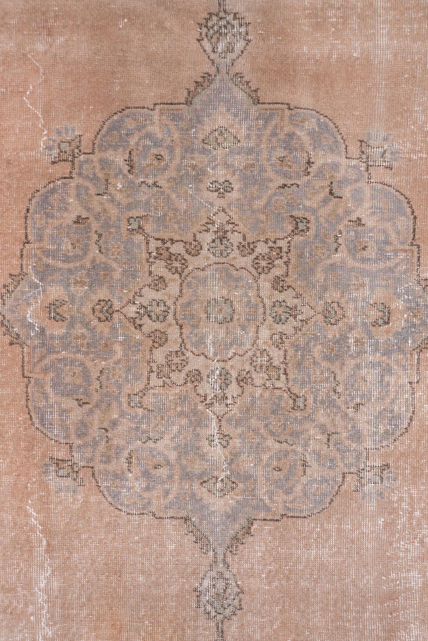 7' x 10' one-of-a-kind handmade vintage Oushak large size rug. Color palette: blush, pale blue, ivory, taupe, beige