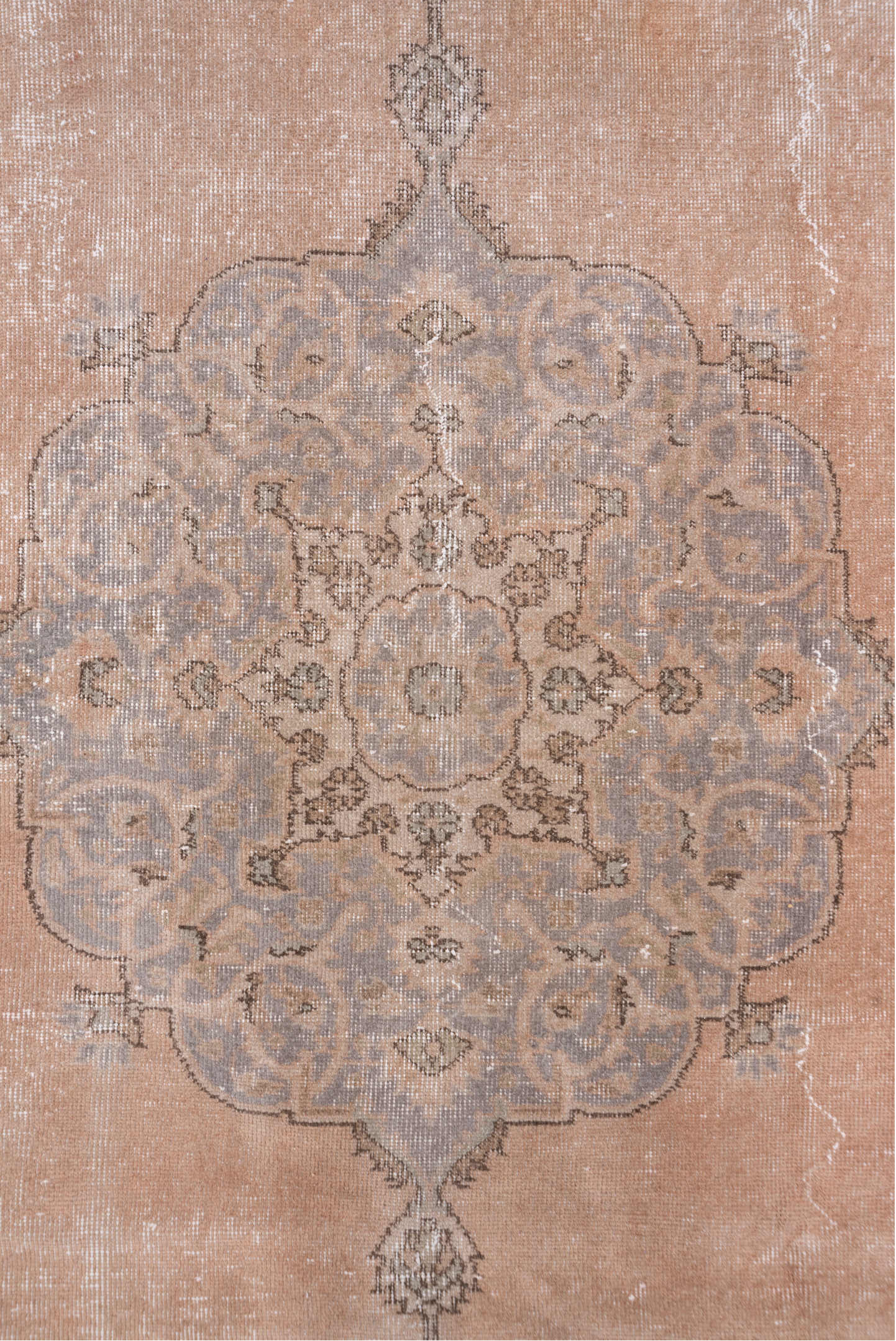 7' x 10' one-of-a-kind handmade vintage Oushak large size rug. Color palette: blush, pale blue, ivory, taupe, beige