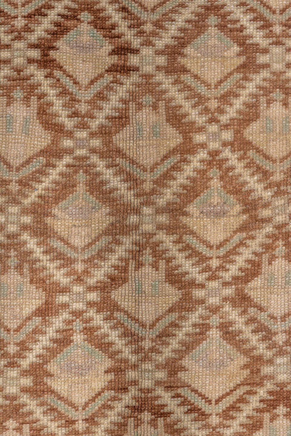 5' x 8' one-of-a-kind handmade vintage Oushak medium size rug. Color palette: brown, ivory, beige, sage, taupe, camel, green