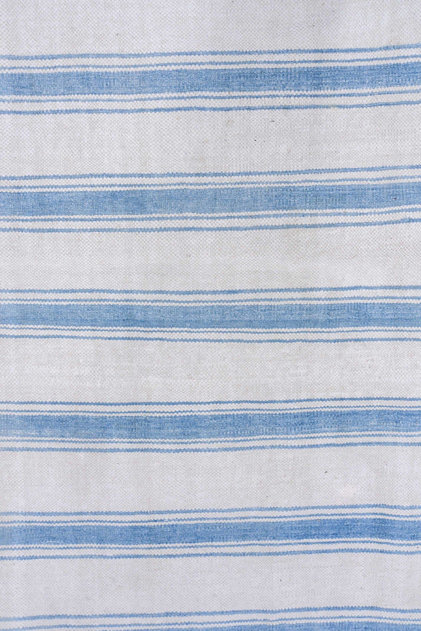 6' x 13' one-of-a-kind handmade vintage Dhurrie large size rug. Color palette: ivory, sky_blue, light blue