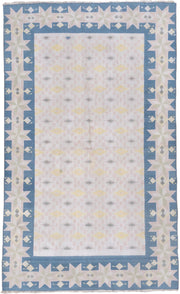 4' x 6' one-of-a-kind handmade vintage Cot Dhurrie small size rug. Color palette: blush, sky blue, ivory, pale yellow, gray