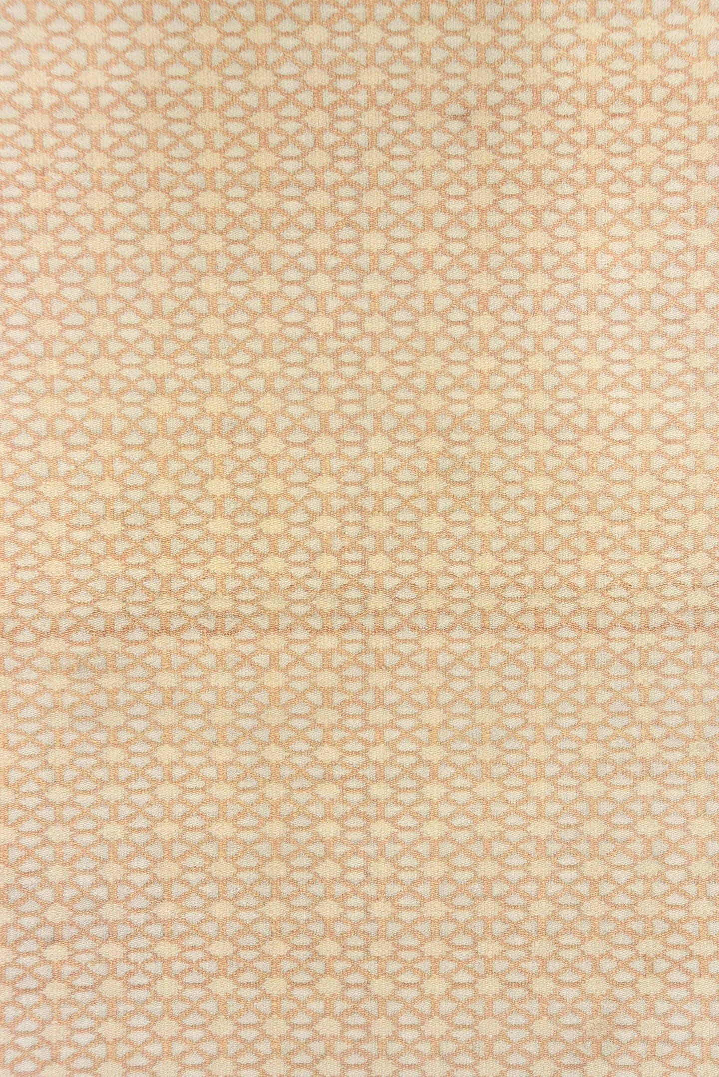 3' x 6' one-of-a-kind handmade vintage Dhurrie small size rug. Color palette: ivory, peach, cream, blush, sand, terracotta