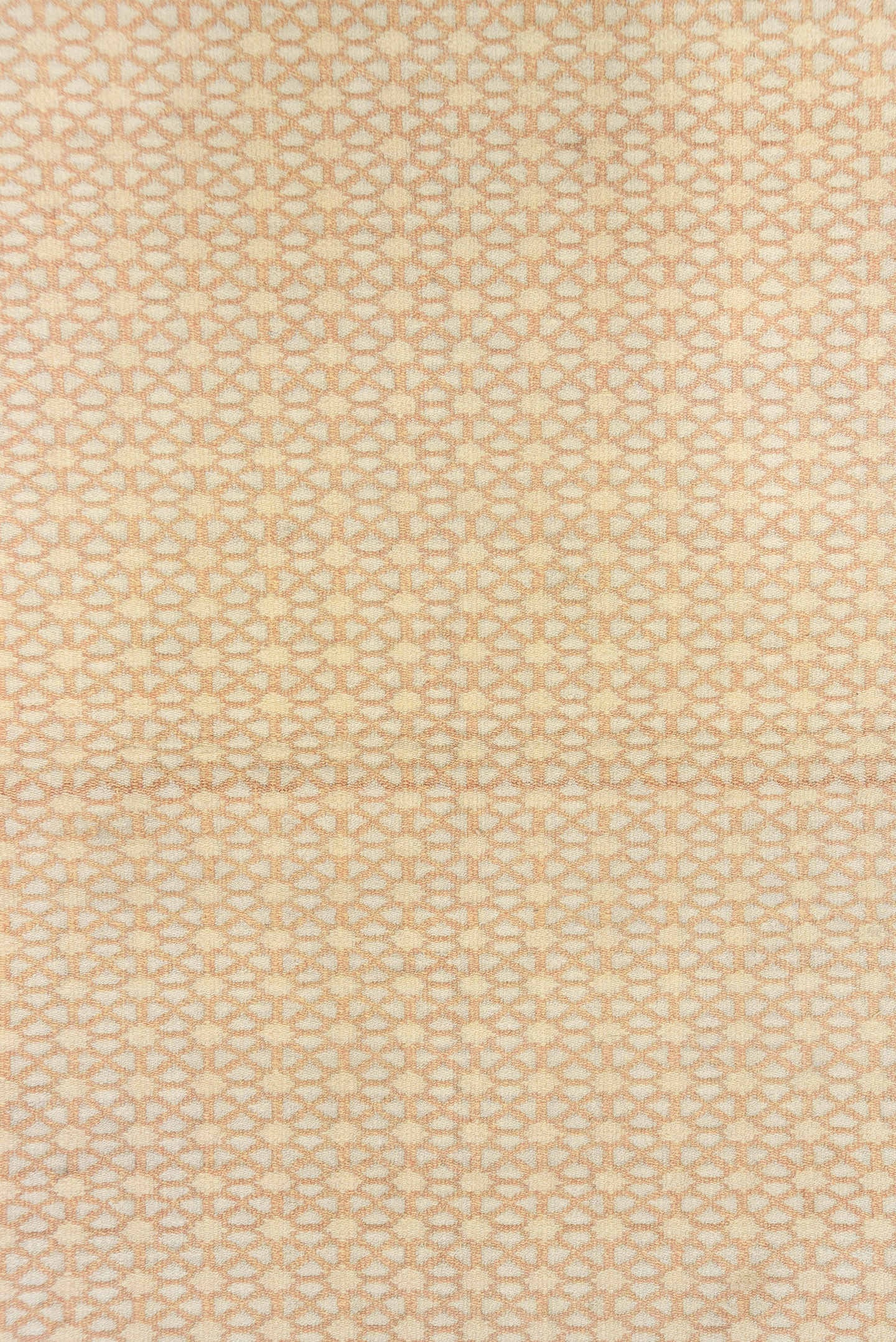 3' x 6' one-of-a-kind handmade vintage Dhurrie small size rug. Color palette: ivory, peach, cream, blush, sand, terracotta