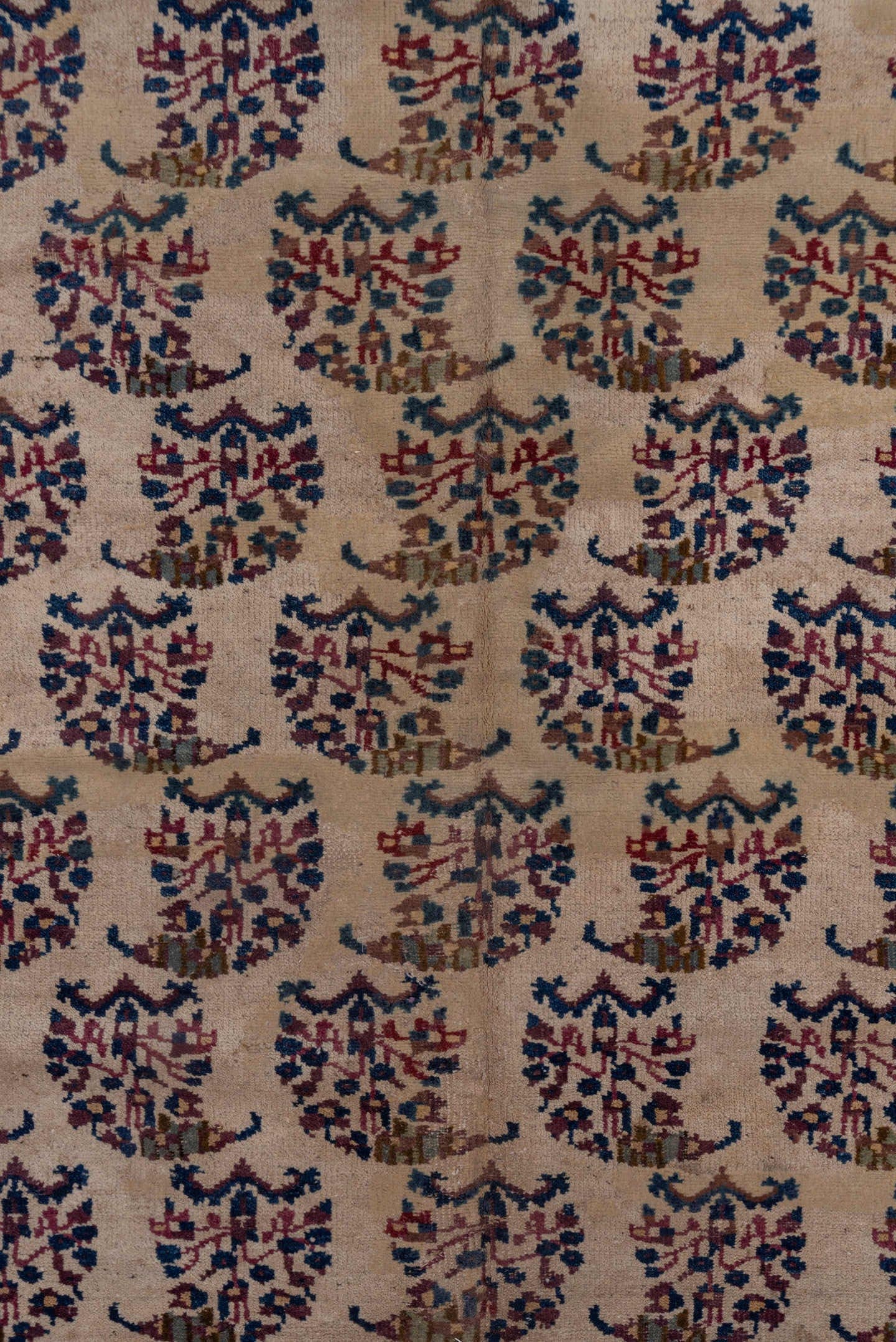 9' x 24' one-of-a-kind handmade vintage Amritzar rug. Color palette: ivory, brown, navy, taupe, rust, gold, blue, beige
