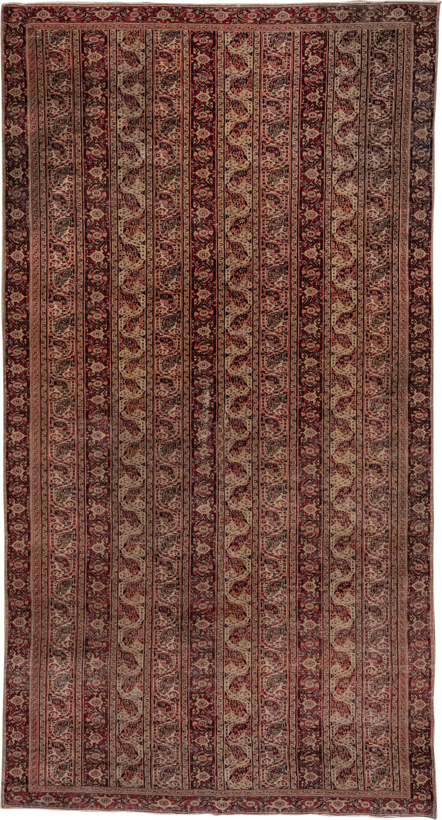 4' x 8' one-of-a-kind handmade vintage Khorassan rug. Color palette: ivory, rust, burgundy, rose, brown, charcoal