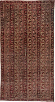 4' x 8' one-of-a-kind handmade vintage Khorassan rug. Color palette: ivory, rust, burgundy, rose, brown, charcoal