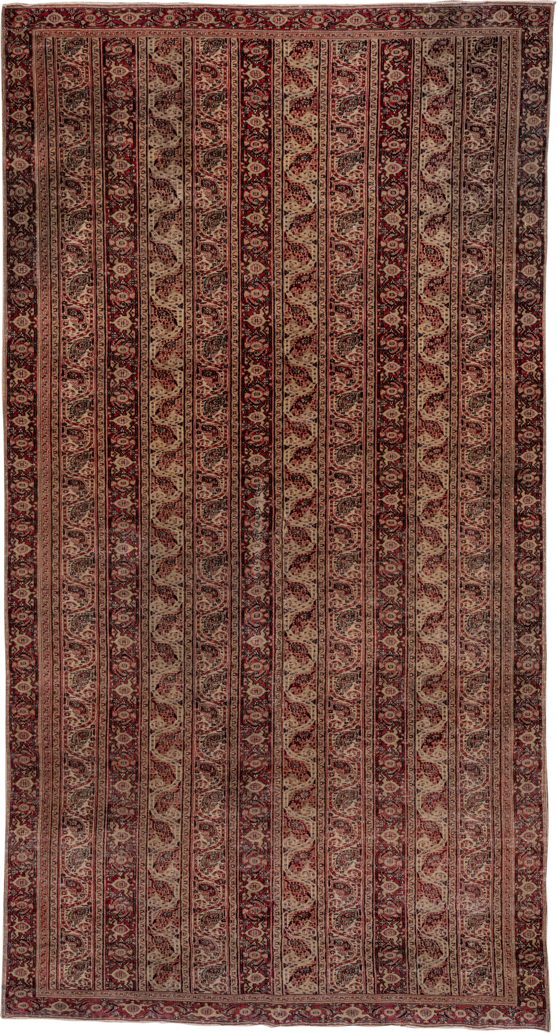 4' x 8' one-of-a-kind handmade vintage Khorassan rug. Color palette: ivory, rust, burgundy, rose, brown, charcoal