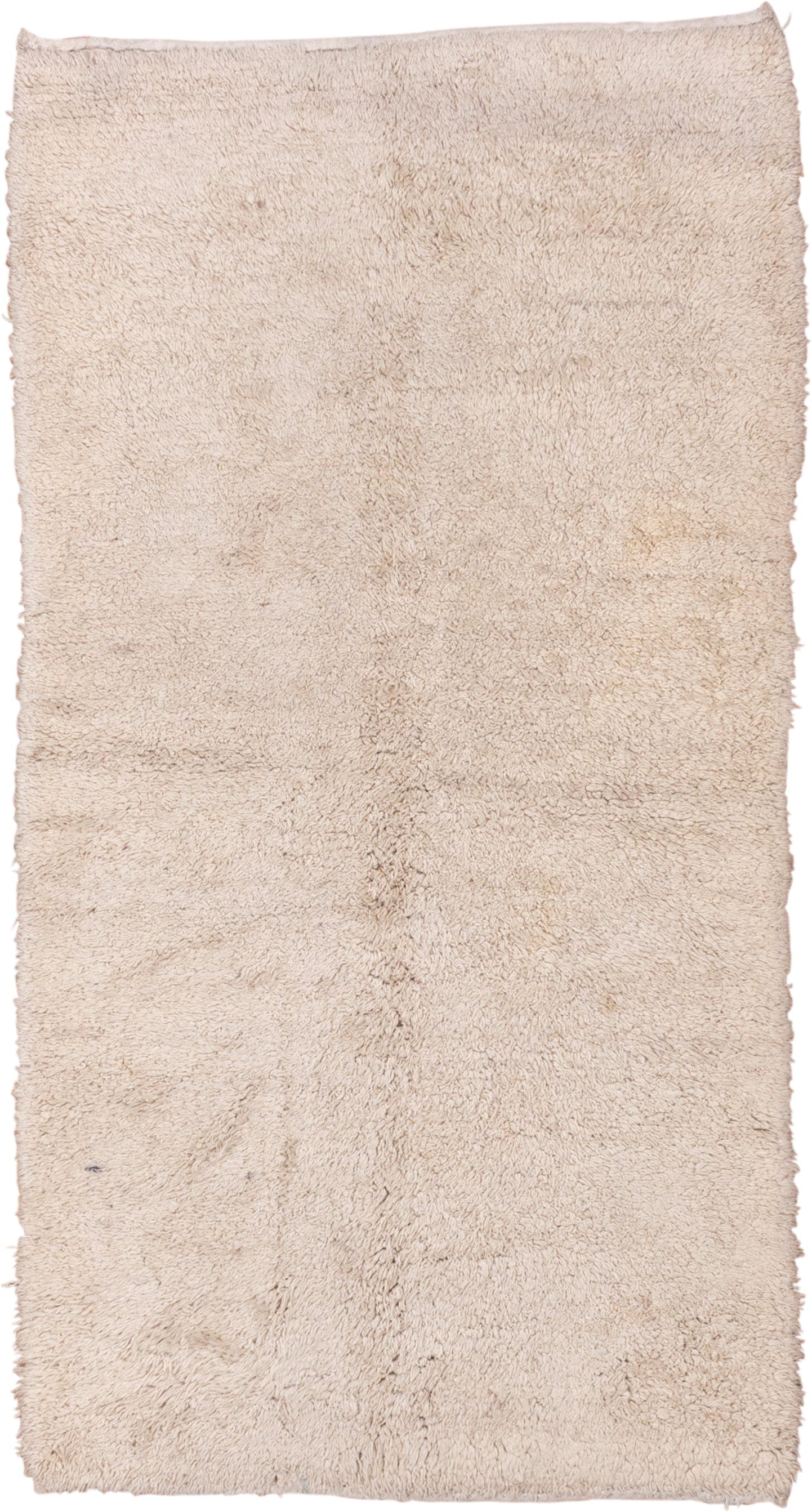 4' x 7' one-of-a-kind handmade vintage Tulu rug. Color palette: ivory, cream, beige, taupe, gray