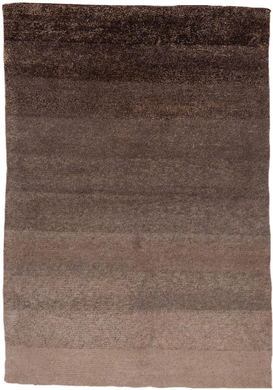 4' x 5' one-of-a-kind handmade vintage Tibetan small size rug. Color palette: taupe, mocha, charcoal, brown, mushroom, stone