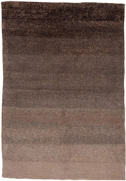 4' x 5' one-of-a-kind handmade vintage Tibetan small size rug. Color palette: taupe, mocha, charcoal, brown, mushroom, stone