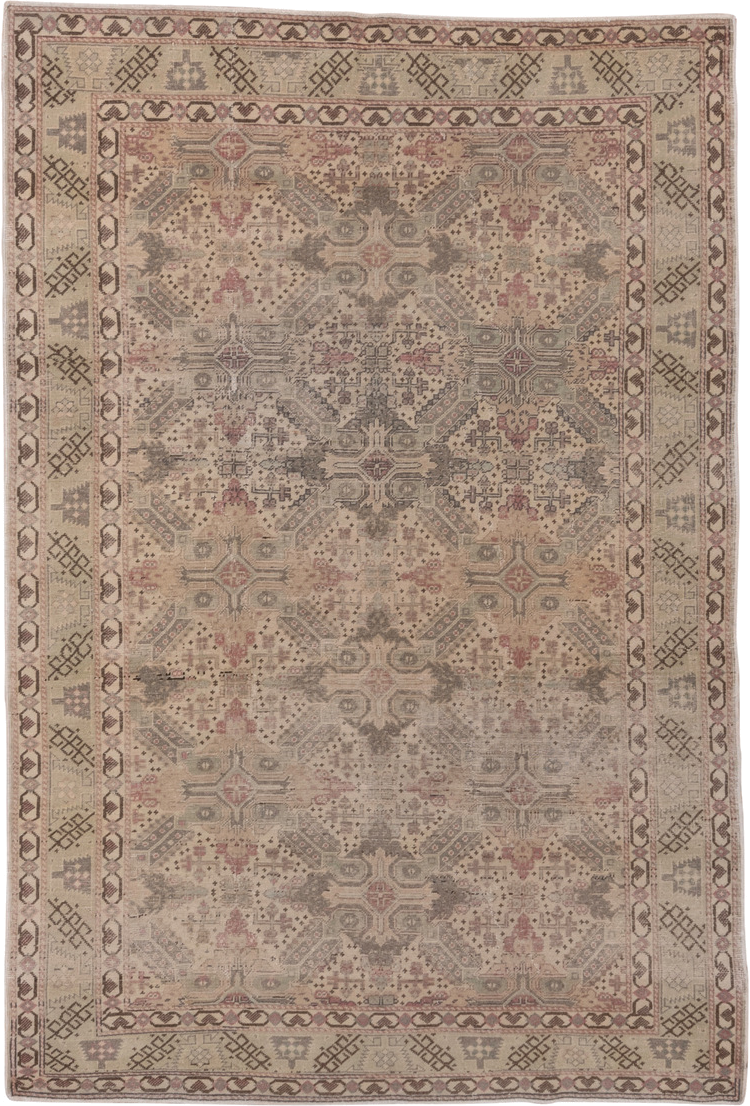 4' x 7' one-of-a-kind handmade antique Kaisary rug. Color palette: beige, taupe, rose, brown, gray, ivory, dusty pink, pink