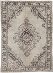 6' x 8' one-of-a-kind handmade vintage Oushak medium size rug. Color palette: ivory, taupe, charcoal, stone, greige, beige