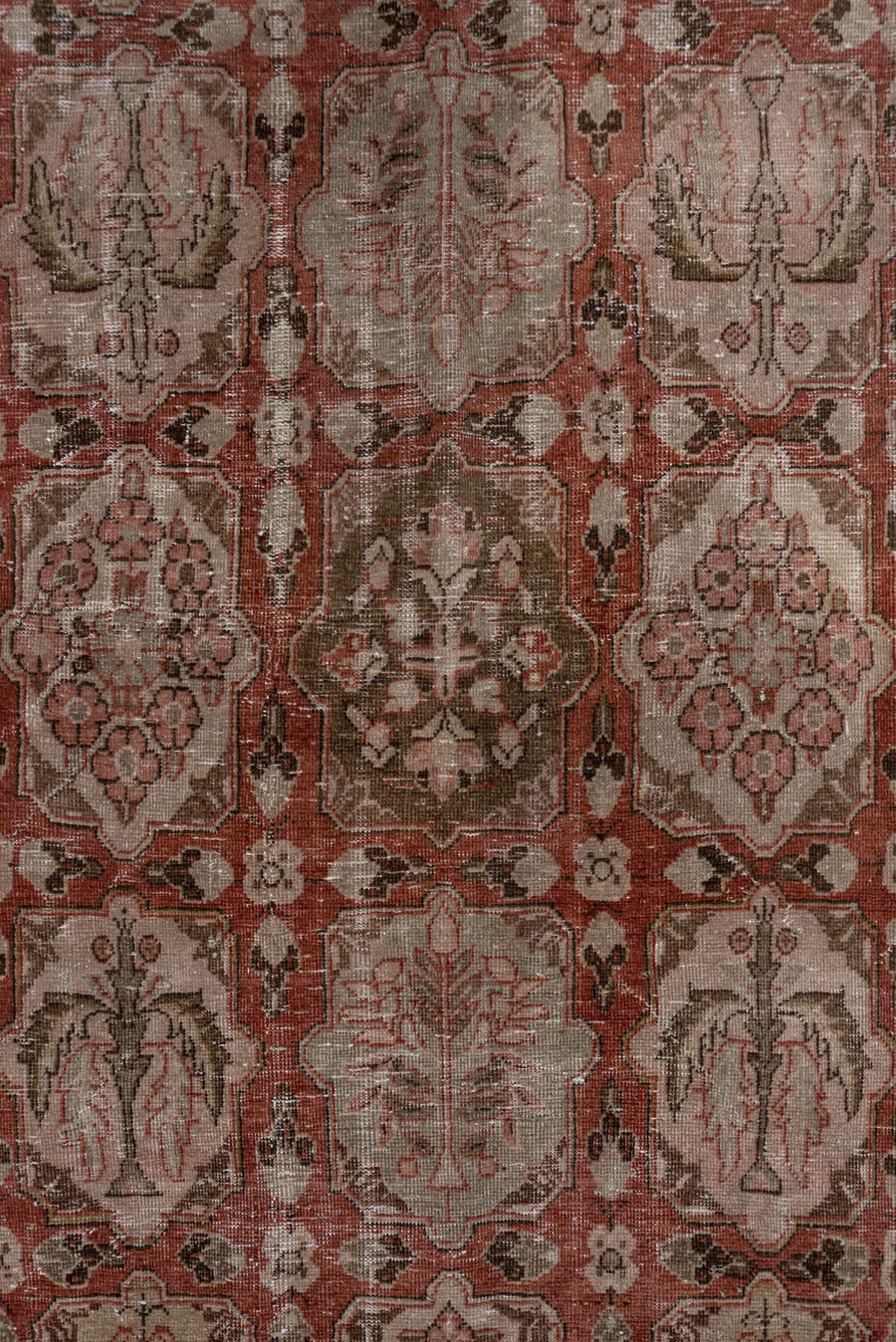 6' x 10' one-of-a-kind handmade antique Tabriz large size rug. Color palette: rust, ivory, taupe, olive, brown, rose