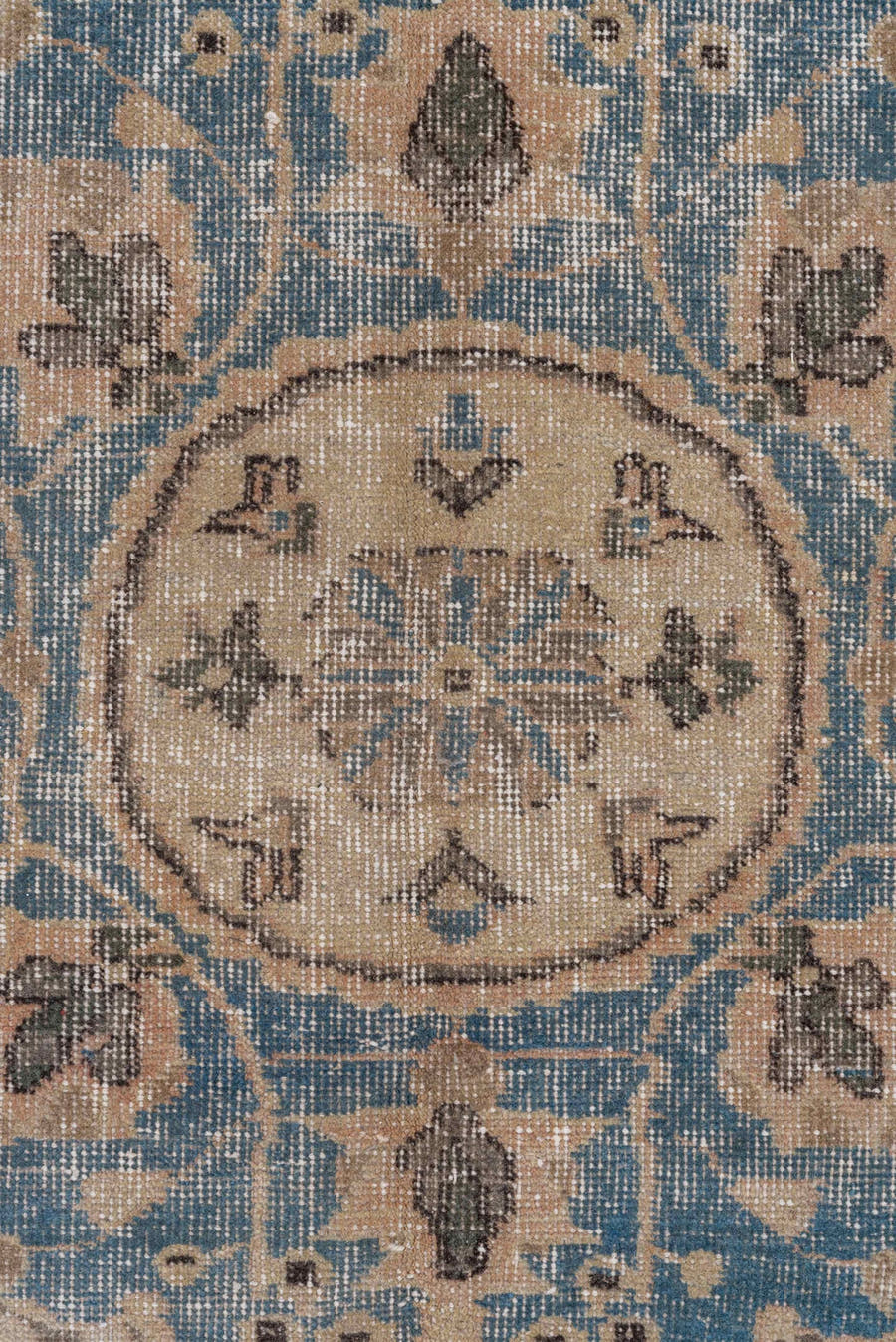 6' x 10' one-of-a-kind handmade vintage Oushak large size rug. Color palette: beige, sky blue, ivory, taupe, camel, slate