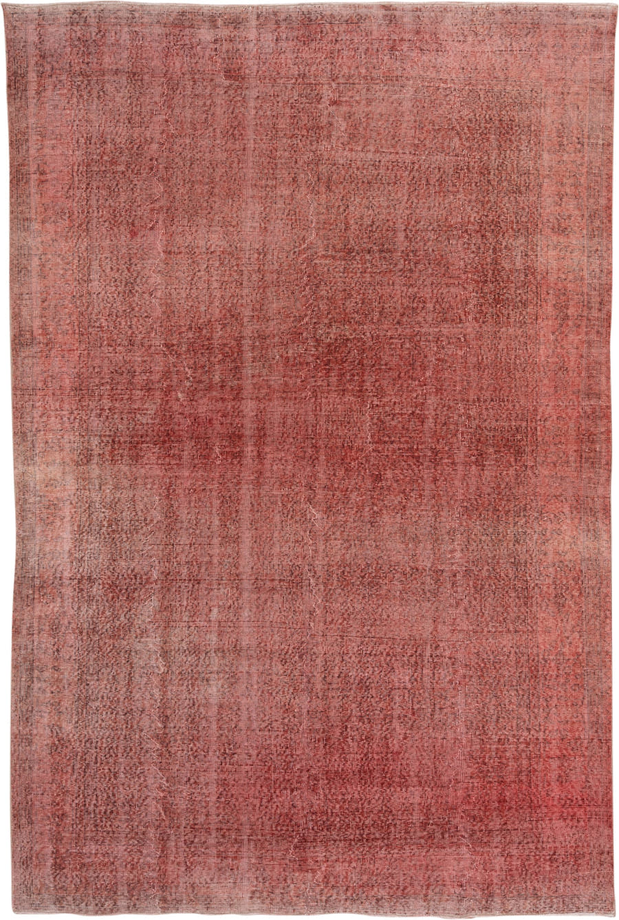 6' x 9' one-of-a-kind handmade vintage Overdyed medium size rug. Color palette: rose, dusty coral, terra cotta, blush, brick