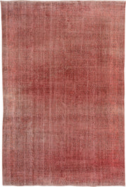 6' x 9' one-of-a-kind handmade vintage Overdyed medium size rug. Color palette: rose, dusty coral, terra cotta, blush, brick