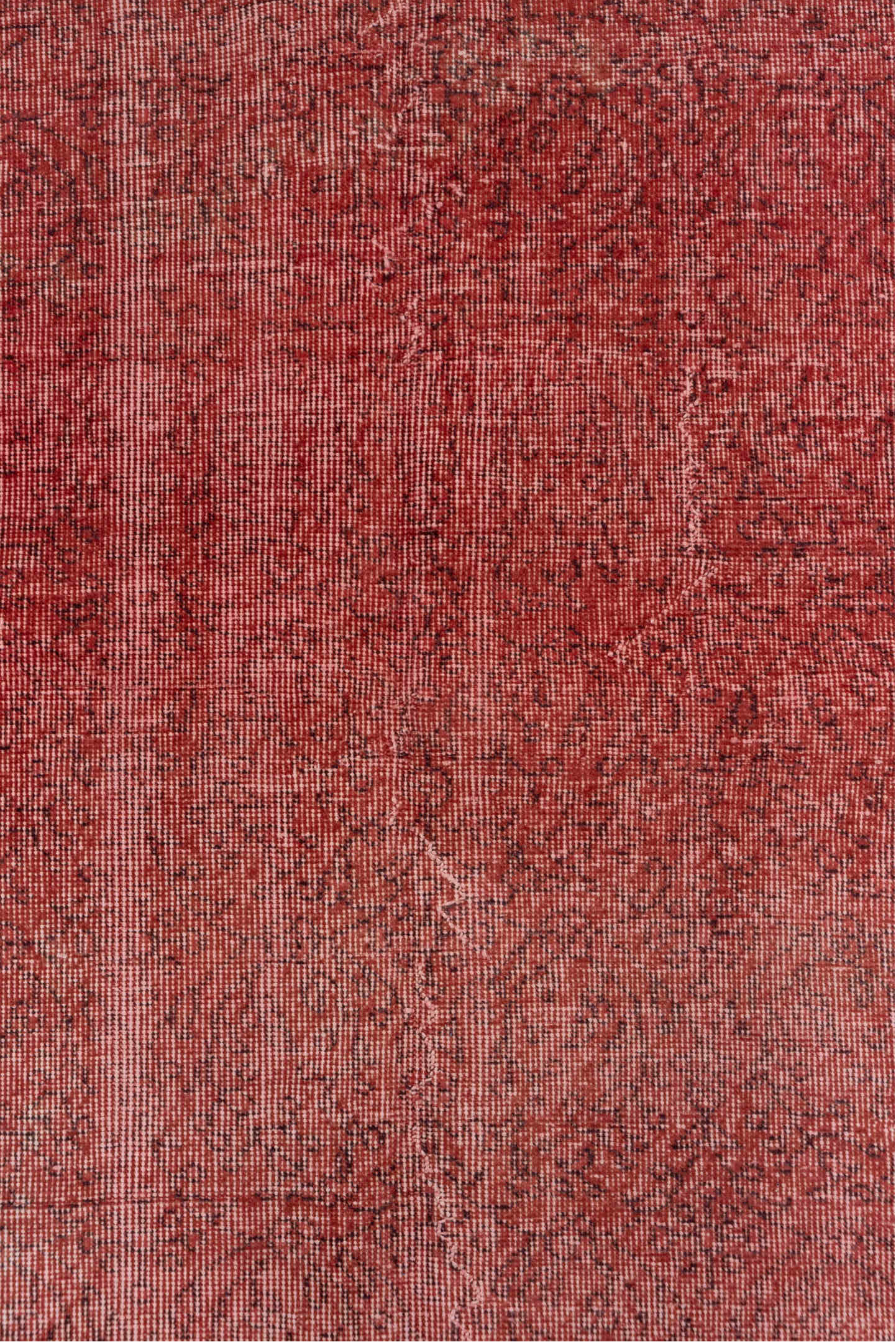 6' x 9' one-of-a-kind handmade vintage Overdyed medium size rug. Color palette: brown, pink, red