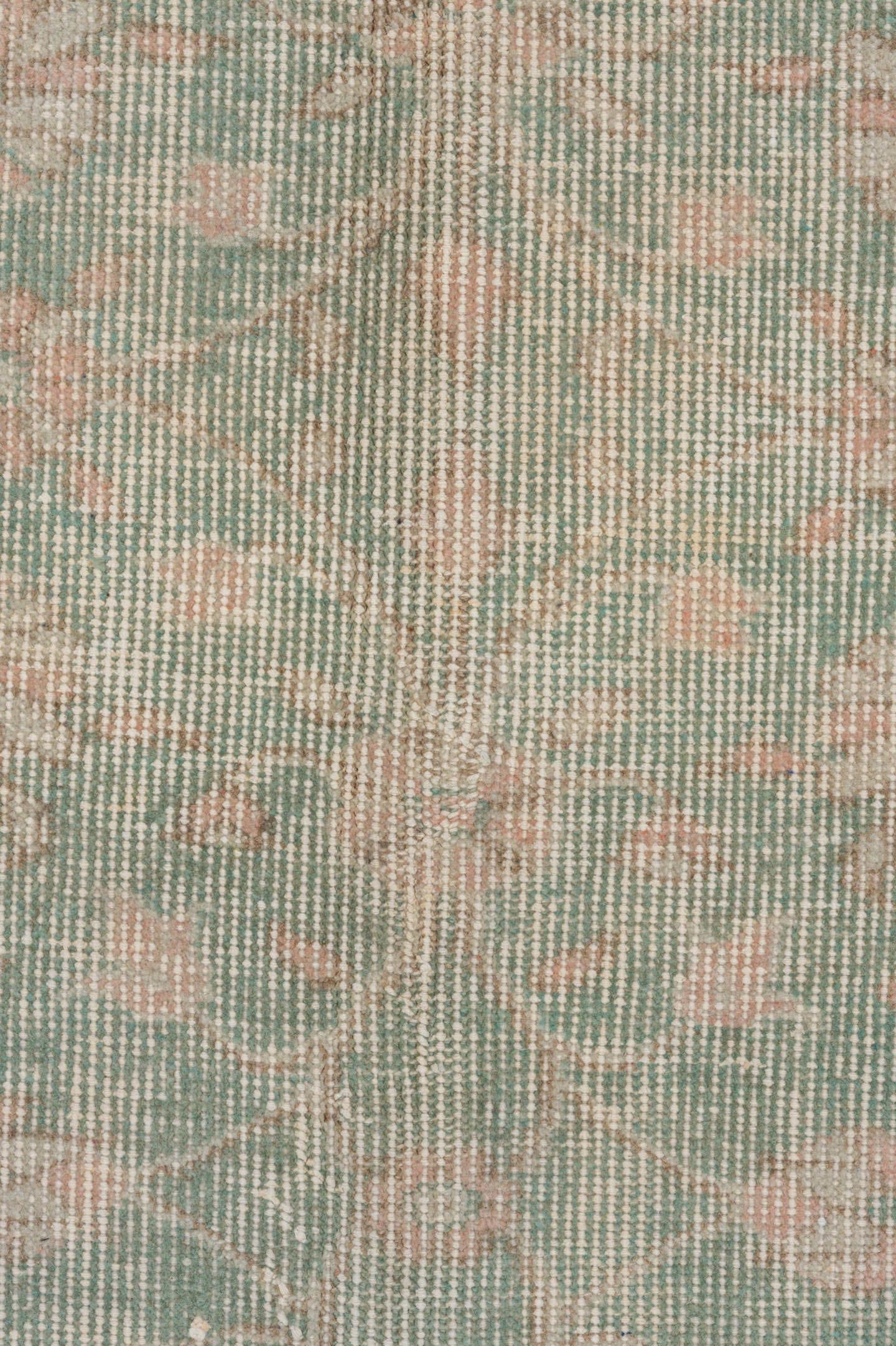 6' x 10' one-of-a-kind handmade vintage Oushak large size rug. Color palette: sage, blush, ivory, taupe, cream, green, pink