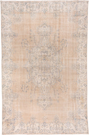7' x 10' one-of-a-kind handmade vintage Oushak large size rug. Color palette: peach, ivory, pale blue, cream, beige
