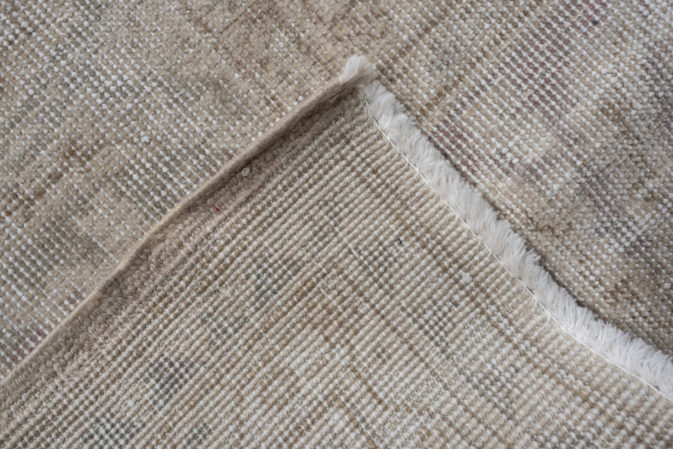8' x 12' one-of-a-kind handmade vintage Sparta large size rug. Color palette: ivory, taupe, powder blue, cream, pale gray