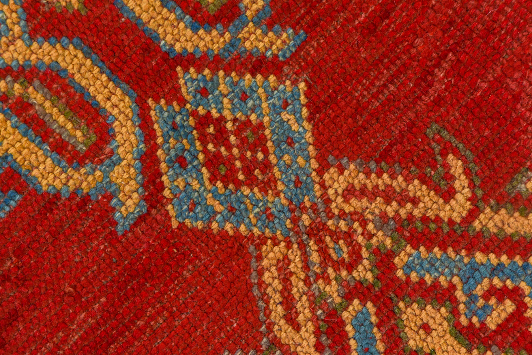 6' x 11' one-of-a-kind handmade antique Oushak large size rug. Color palette: red, ivory, soft blue, camel, rust, slate