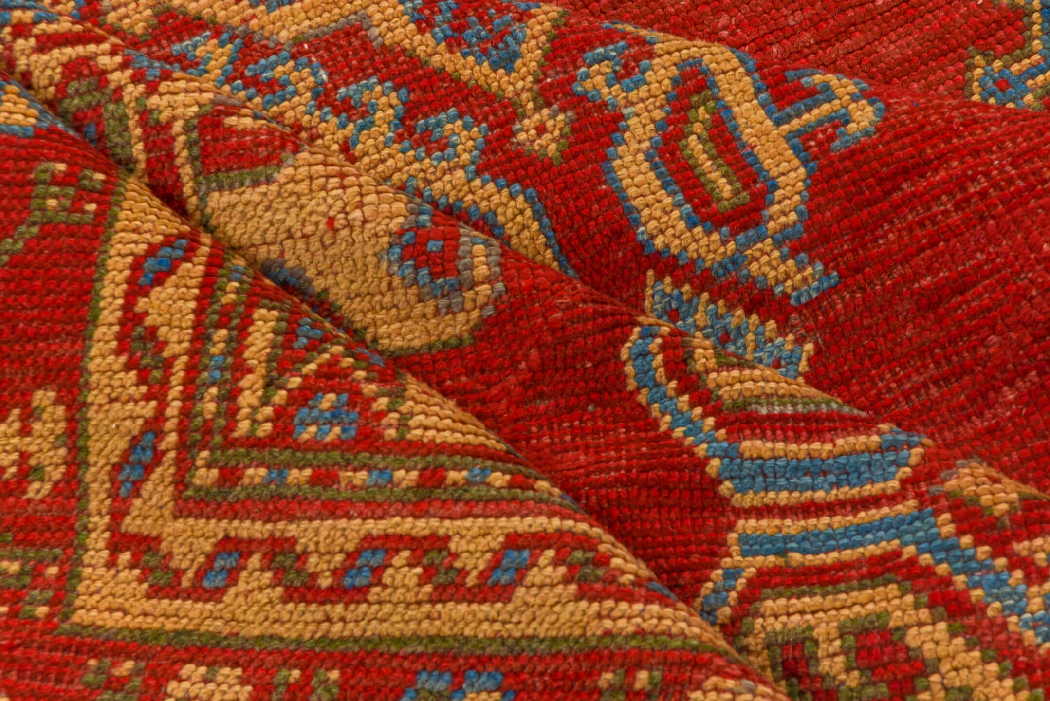 6' x 11' one-of-a-kind handmade antique Oushak large size rug. Color palette: red, ivory, soft blue, camel, rust, slate
